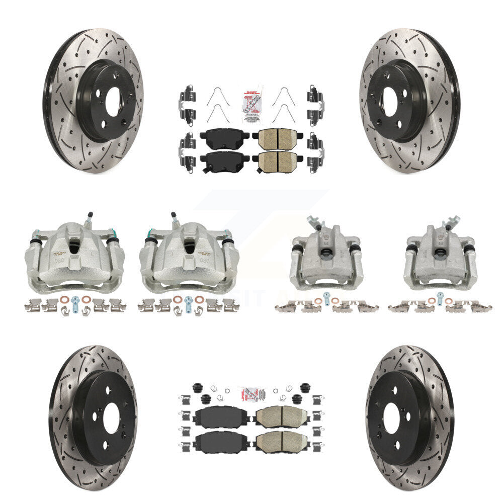 Front Rear Brake Caliper Drill Slot Rotor Ceramic Pad Kit (10Pc) For Toyota Corolla Vibe KCD-100898N