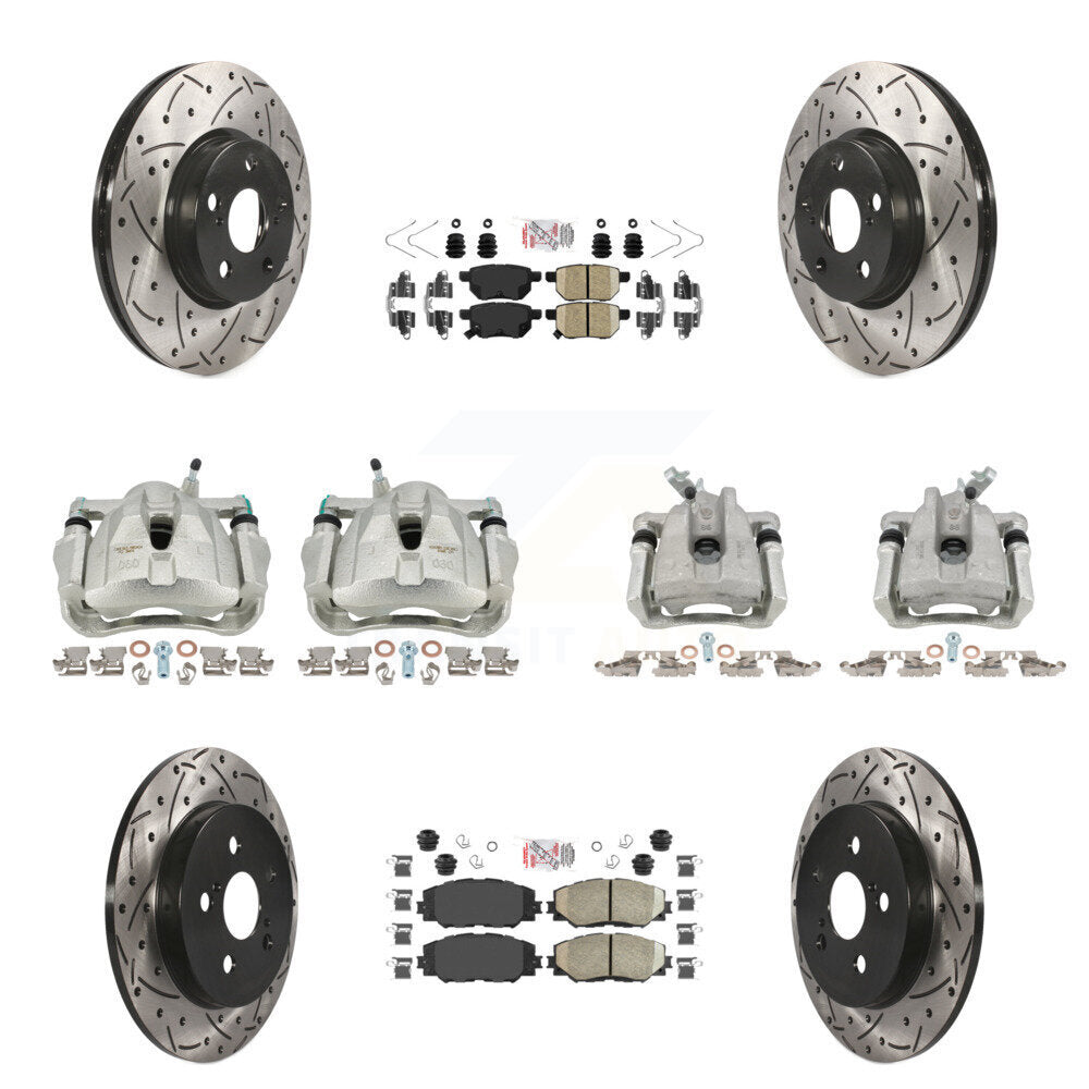 Front Rear Brake Caliper Drill Slot Rotor Ceramic Pad Kit (10Pc) For Toyota Corolla Vibe KCD-100899N