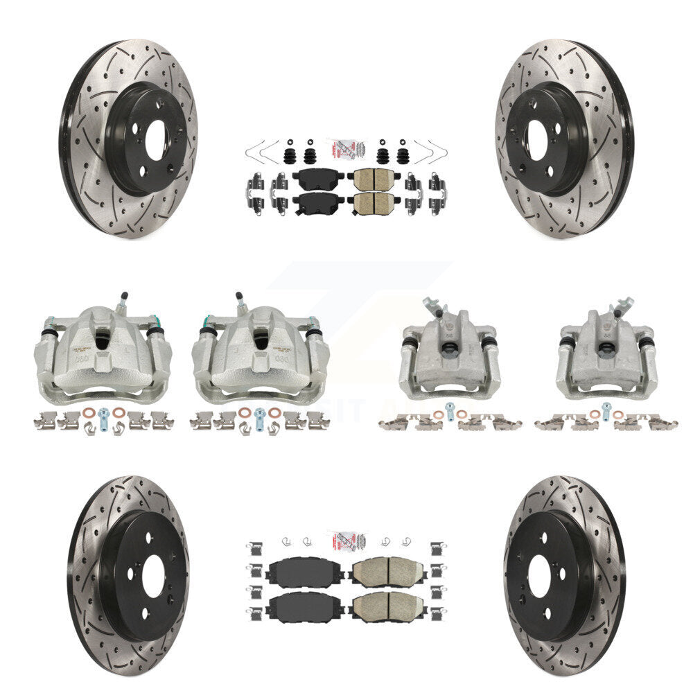Front Rear Brake Caliper Drill Slot Rotor Ceramic Pad Kit (10Pc) For Toyota Corolla Vibe KCD-100901N
