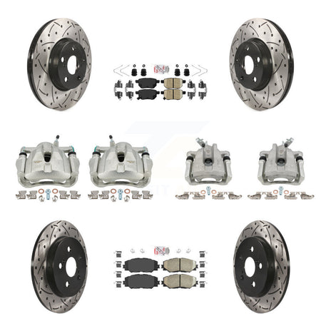 Front Rear Brake Caliper Drill Slot Rotor Ceramic Pad Kit (10Pc) For Toyota Corolla Vibe KCD-100901N