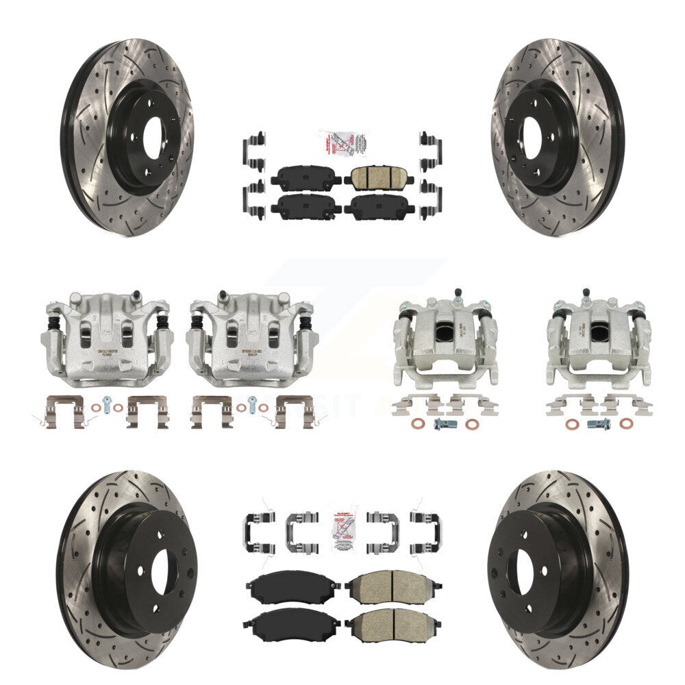 Front Rear Brake Caliper Drilled Slot Rotor Ameribrakes Pad Kit (10Pc) For INFINITI EX35 KCD-100906N