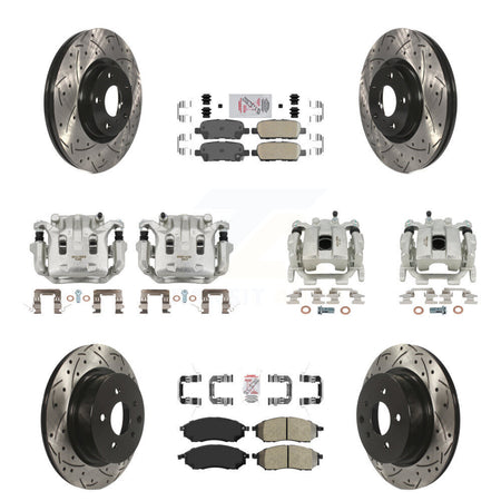 Front Rear Brake Caliper Drilled Slot Rotor Ameribrakes Pad Kit (10Pc) For INFINITI EX35 KCD-100909N