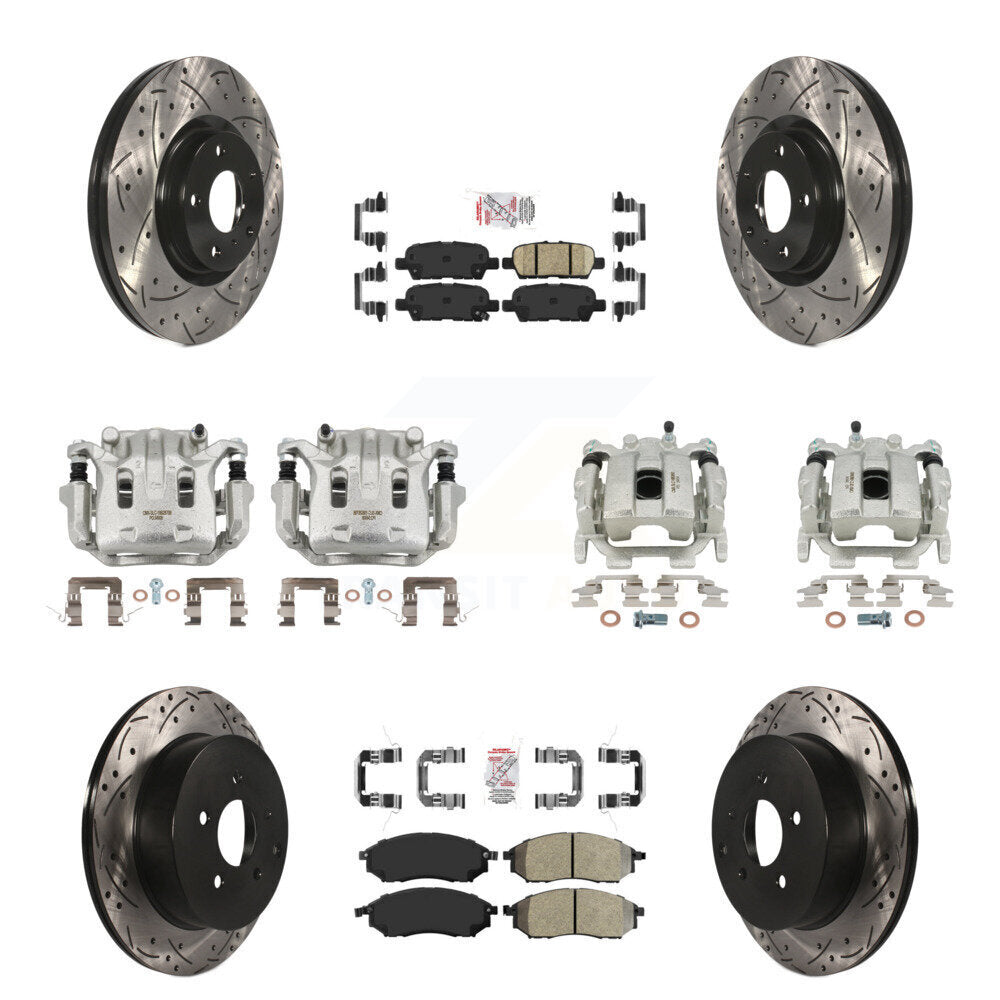 Front Rear Brake Caliper Drilled Slot Rotor Ameribrakes Pad Kit (10Pc) For INFINITI QX70 KCD-100910N