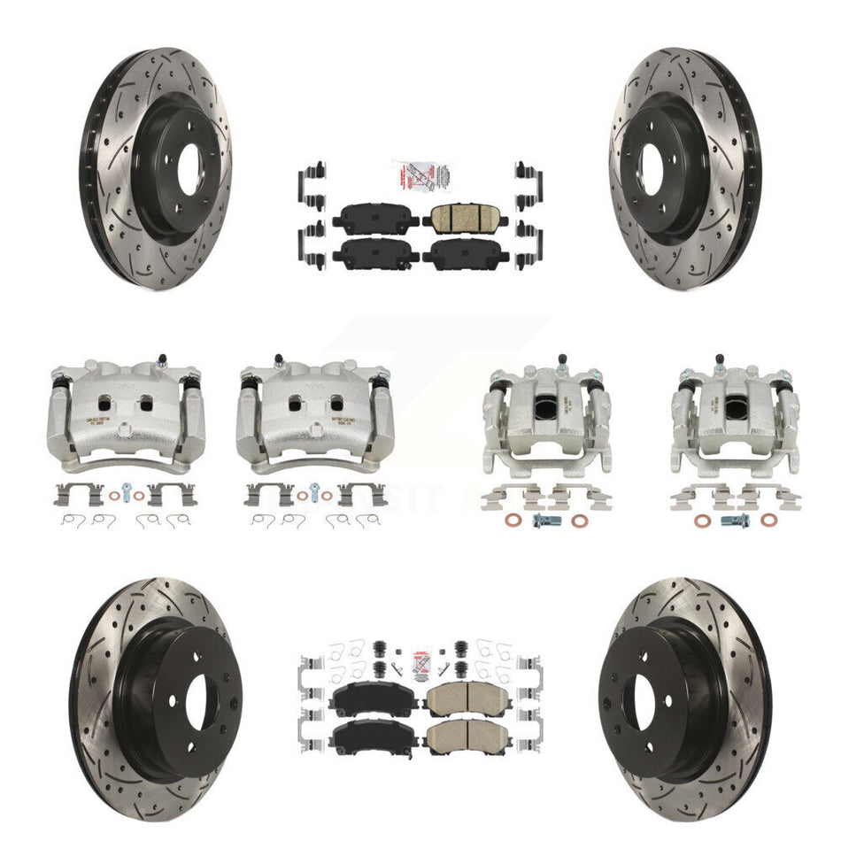 Front Rear Brake Caliper Drill Slot Rotor Ceramic Pad Kit (10Pc) For 16-17 INFINITI QX50 KCD-100912N