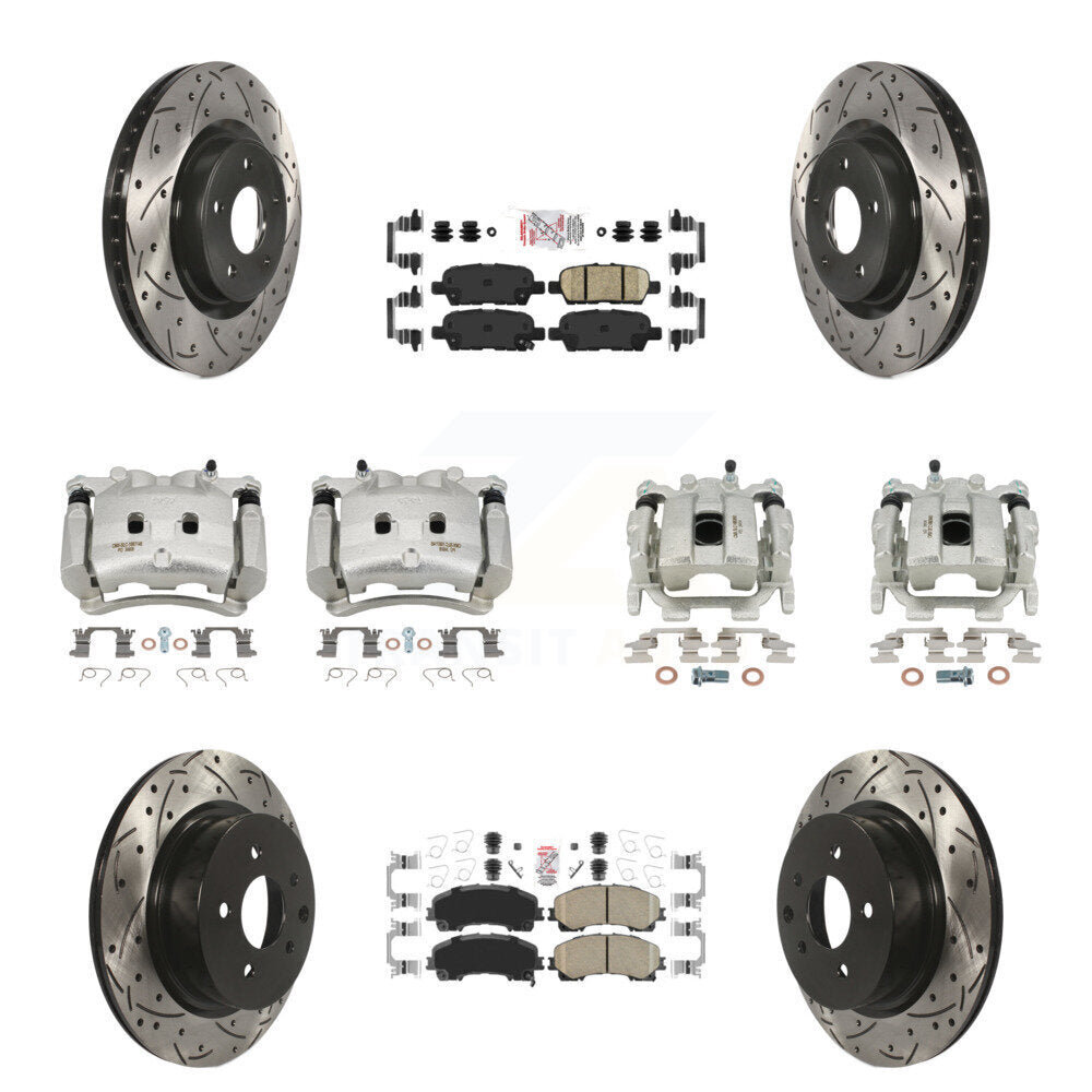 Front Rear Brake Caliper Drill Slot Rotor Ceramic Pad Kit (10Pc) For 16-17 INFINITI QX50 KCD-100913N