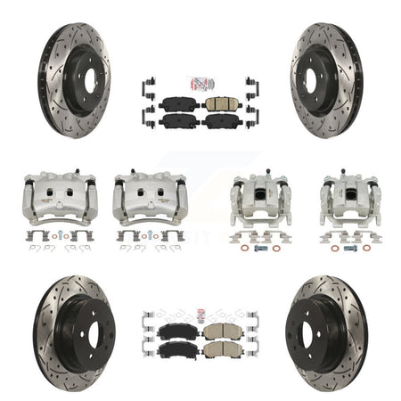 Front Rear Brake Caliper Drill Slot Rotor Ceramic Pad Kit (10Pc) For 16-17 INFINITI QX50 KCD-100914N