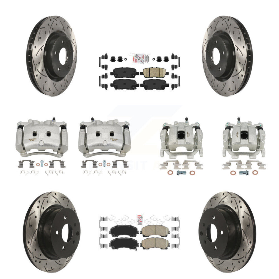 Front Rear Brake Caliper Drill Slot Rotor Ceramic Pad Kit (10Pc) For 16-17 INFINITI QX50 KCD-100915N