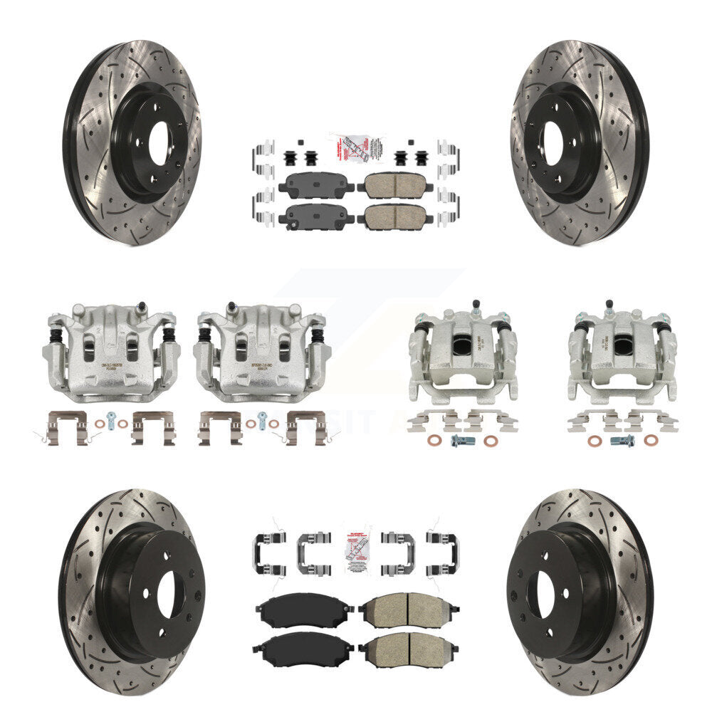 Front Rear Brake Caliper Drilled Slot Rotor Ameribrakes Pad Kit (10Pc) For INFINITI EX35 KCD-100916N
