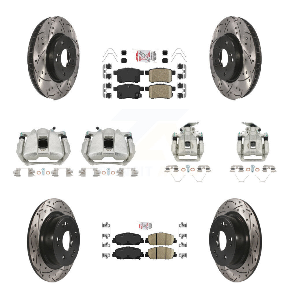 Front Rear Brake Coated Caliper Drill Slot Rotor Ceramic Pad Kit (10Pc) For Honda Accord KCD-100921N
