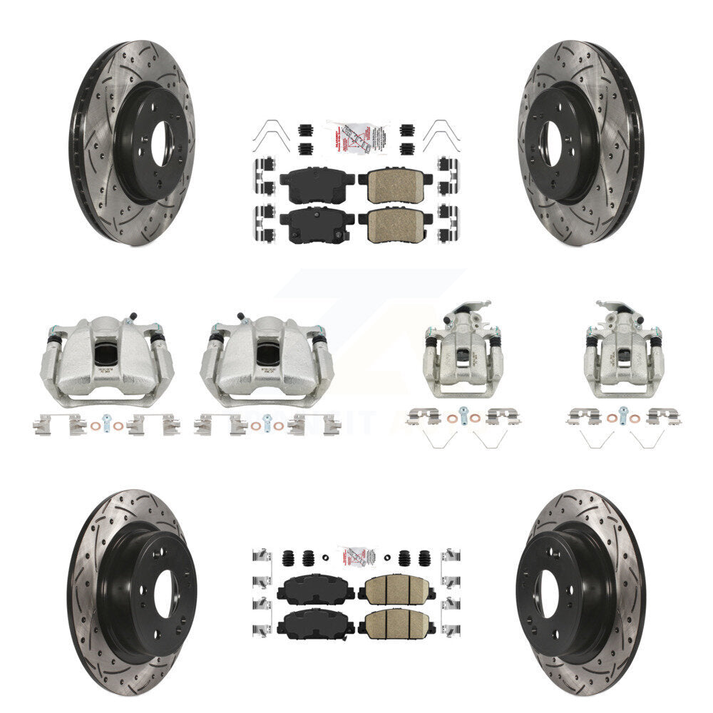 Front Rear Brake Coated Caliper Drill Slot Rotor Ceramic Pad Kit (10Pc) For Honda Accord KCD-100927N