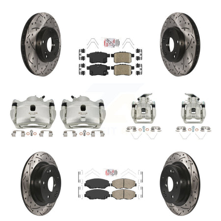 Front Rear Brake Coated Caliper Drill Slot Rotor Ceramic Pad Kit (10Pc) For Honda Accord KCD-100928N