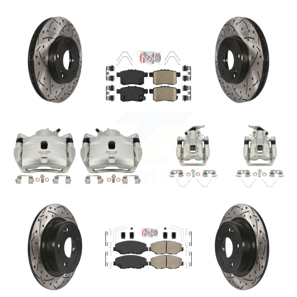 Front Rear Brake Coated Caliper Drill Slot Rotor Ceramic Pad Kit (10Pc) For Honda Accord KCD-100930N