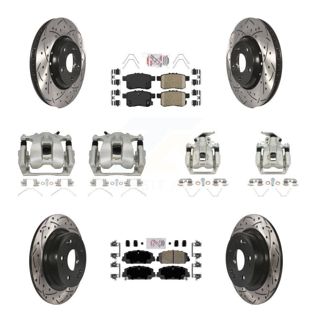 Front Rear Brake Coated Caliper Drill Slot Rotor Ceramic Pad Kit (10Pc) For Honda Accord KCD-100932N