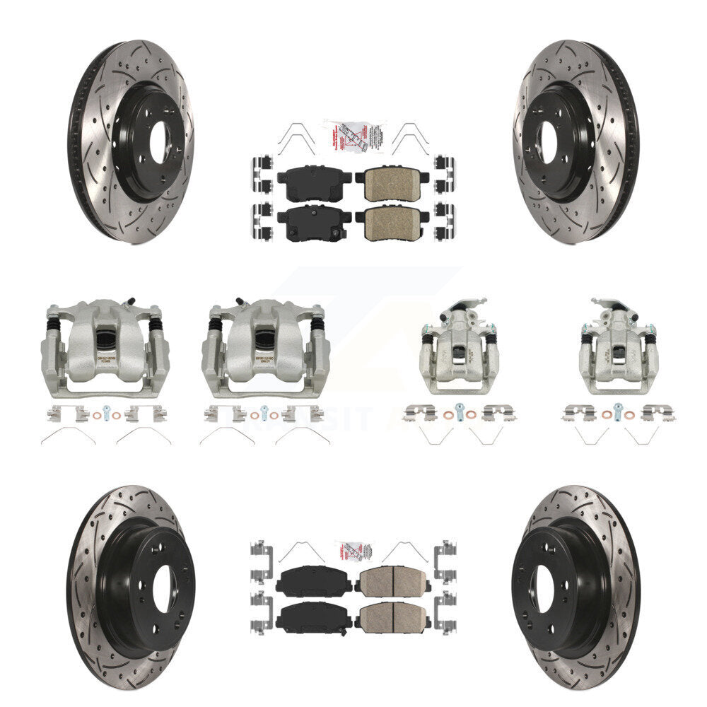 Front Rear Brake Coated Caliper Drill Slot Rotor Ceramic Pad Kit (10Pc) For Honda Accord KCD-100934N