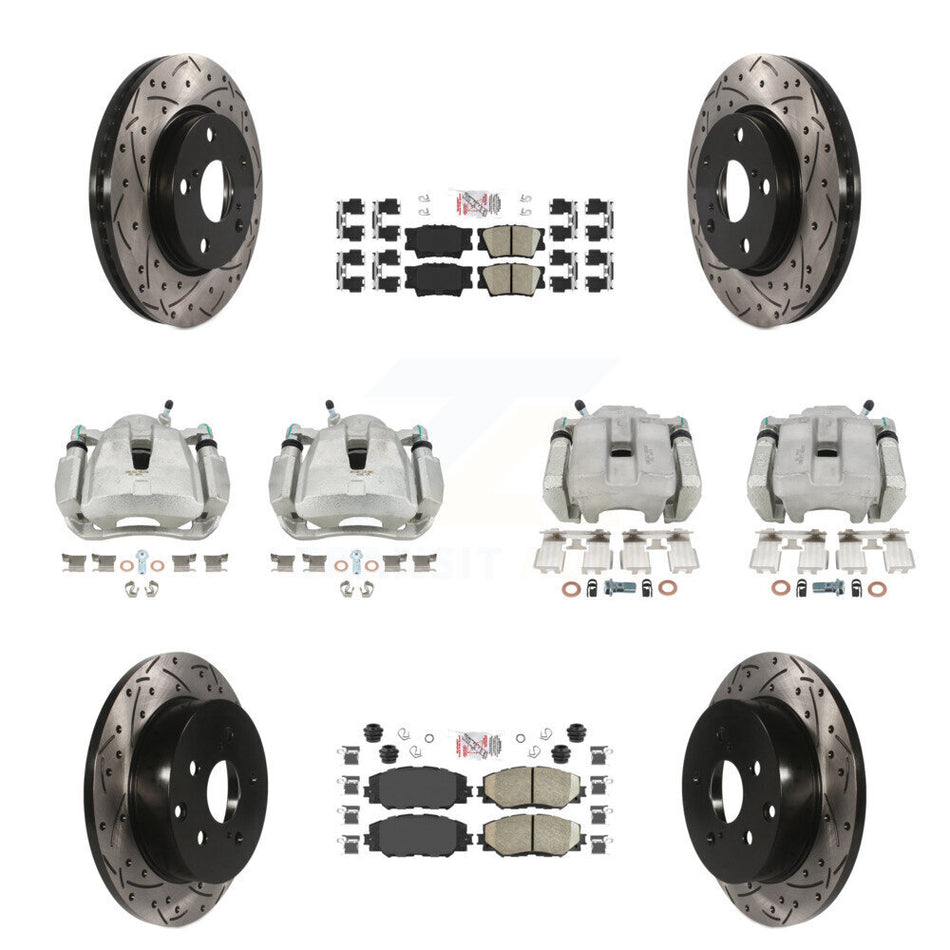 Front Rear Brake Coat Caliper Drill Slot Rotor Ceramic Pad Kit (10Pc) For Toyota RAV4 LE KCD-100939N