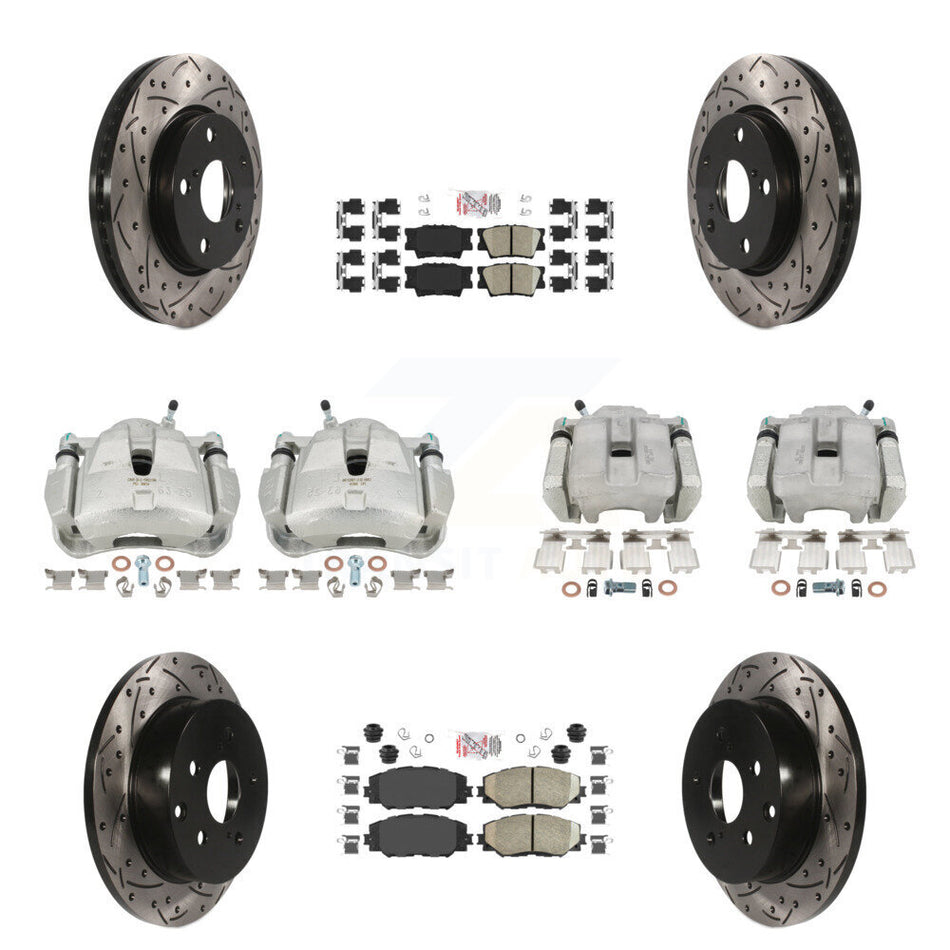 Front Rear Brake Coat Caliper Drill Slot Rotor Ceramic Pad Kit (10Pc) For Toyota RAV4 LE KCD-100943N
