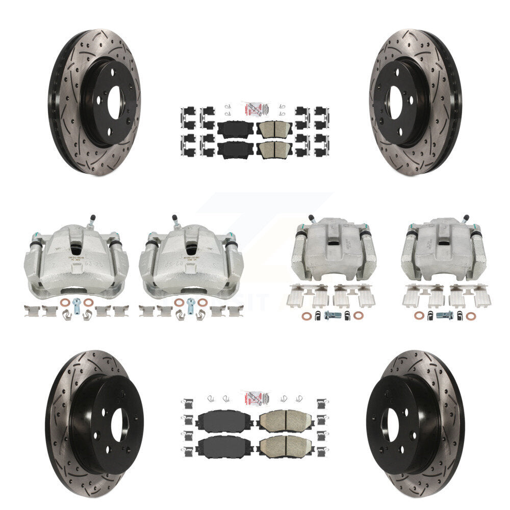 Front Rear Brake Coat Caliper Drill Slot Rotor Ceramic Pad Kit (10Pc) For Toyota RAV4 LE KCD-100945N