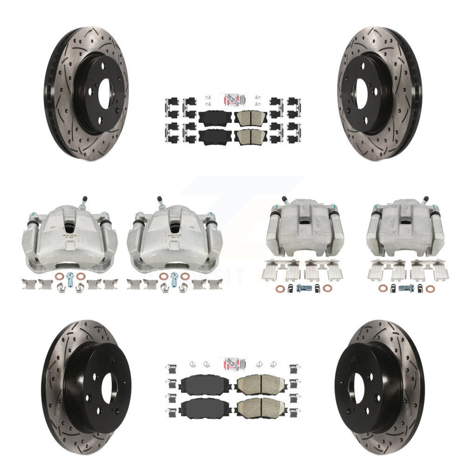 Front Rear Brake Coat Caliper Drill Slot Rotor Ceramic Pad Kit (10Pc) For Toyota RAV4 LE KCD-100945N