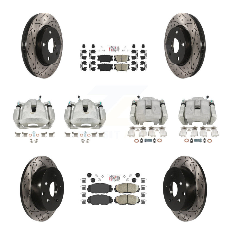Front Rear Brake Coat Caliper Drill Slot Rotor Ceramic Pad Kit (10Pc) For Toyota RAV4 LE KCD-100946N