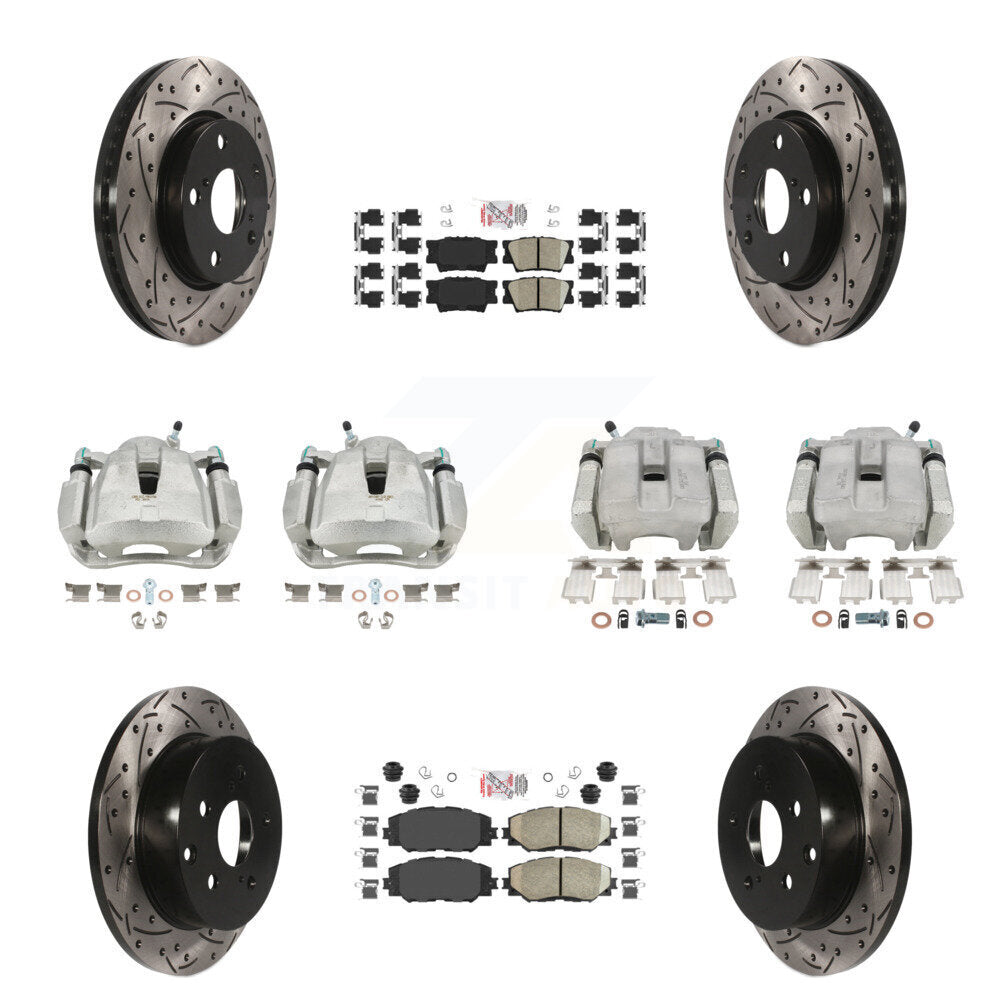 Front Rear Brake Coat Caliper Drill Slot Rotor Ceramic Pad Kit (10Pc) For Toyota RAV4 LE KCD-100947N