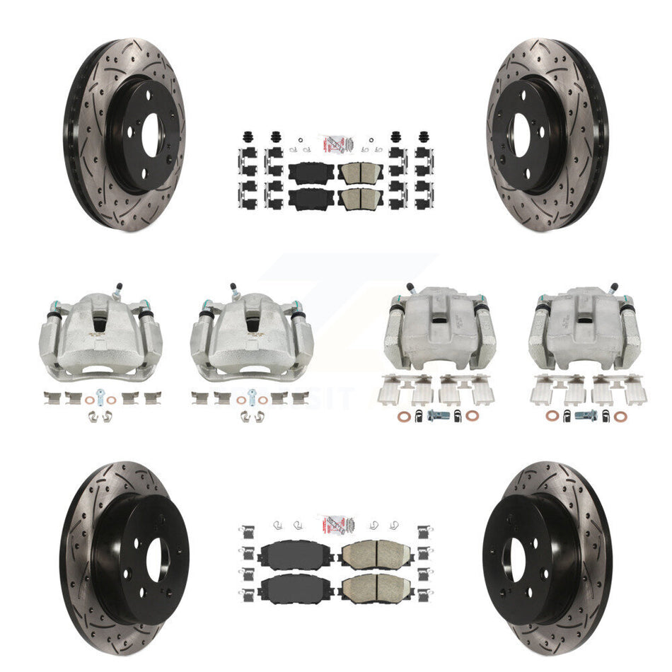 Front Rear Brake Coat Caliper Drill Slot Rotor Ceramic Pad Kit (10Pc) For Toyota RAV4 LE KCD-100948N