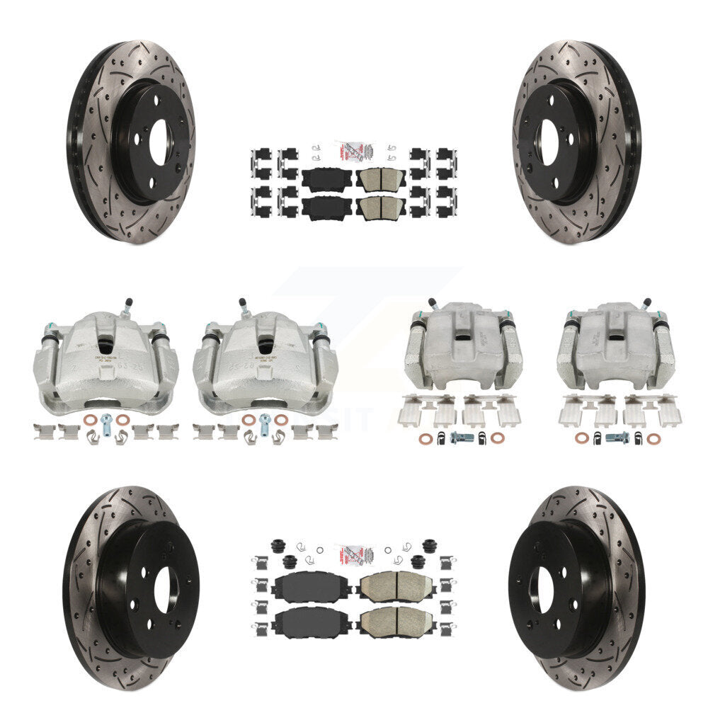 Front Rear Brake Coat Caliper Drill Slot Rotor Ceramic Pad Kit (10Pc) For Toyota RAV4 LE KCD-100951N