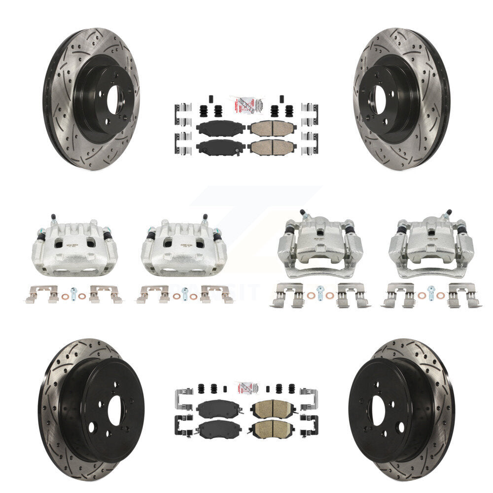 Front Rear Brake Coat Caliper Drill Slot Rotor Ceramic Pad Kit (10Pc) For Subaru Impreza KCD-100980N