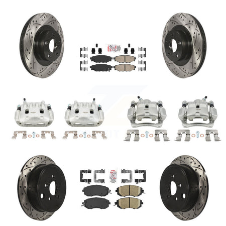Front Rear Brake Coat Caliper Drill Slot Rotor Ceramic Pad Kit (10Pc) For Subaru Impreza KCD-100982N