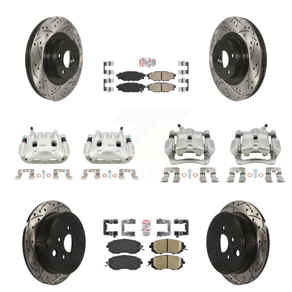 Front Rear Brake Coat Caliper Drill Slot Rotor Ceramic Pad Kit (10Pc) For Subaru Impreza KCD-100983N