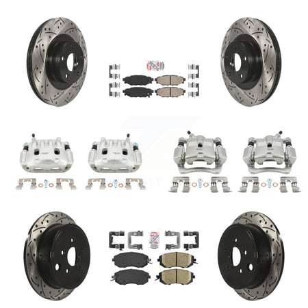Front Rear Brake Coat Caliper Drill Slot Rotor Ceramic Pad Kit (10Pc) For Subaru Impreza KCD-100983N