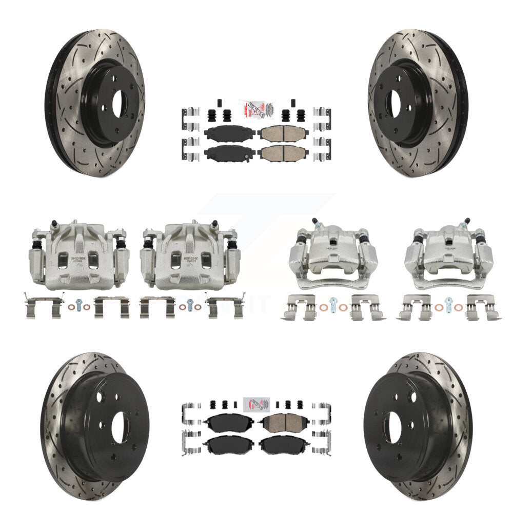 Front Rear Brake Coated Caliper Drilled Slot Rotor Ceramic Pad Kit (10Pc) For Subaru WRX KCD-100984N