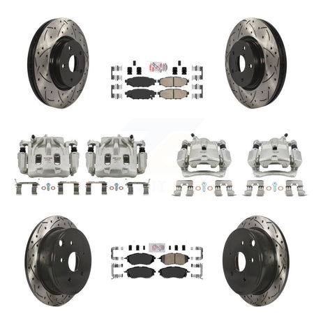 Front Rear Brake Coated Caliper Drilled Slot Rotor Ceramic Pad Kit (10Pc) For Subaru WRX KCD-100984N