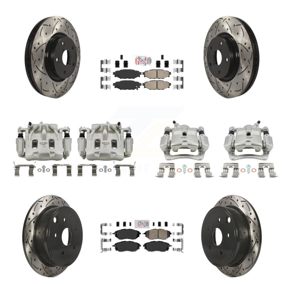 Front Rear Brake Coated Caliper Drilled Slot Rotor Ceramic Pad Kit (10Pc) For Subaru WRX KCD-100984N