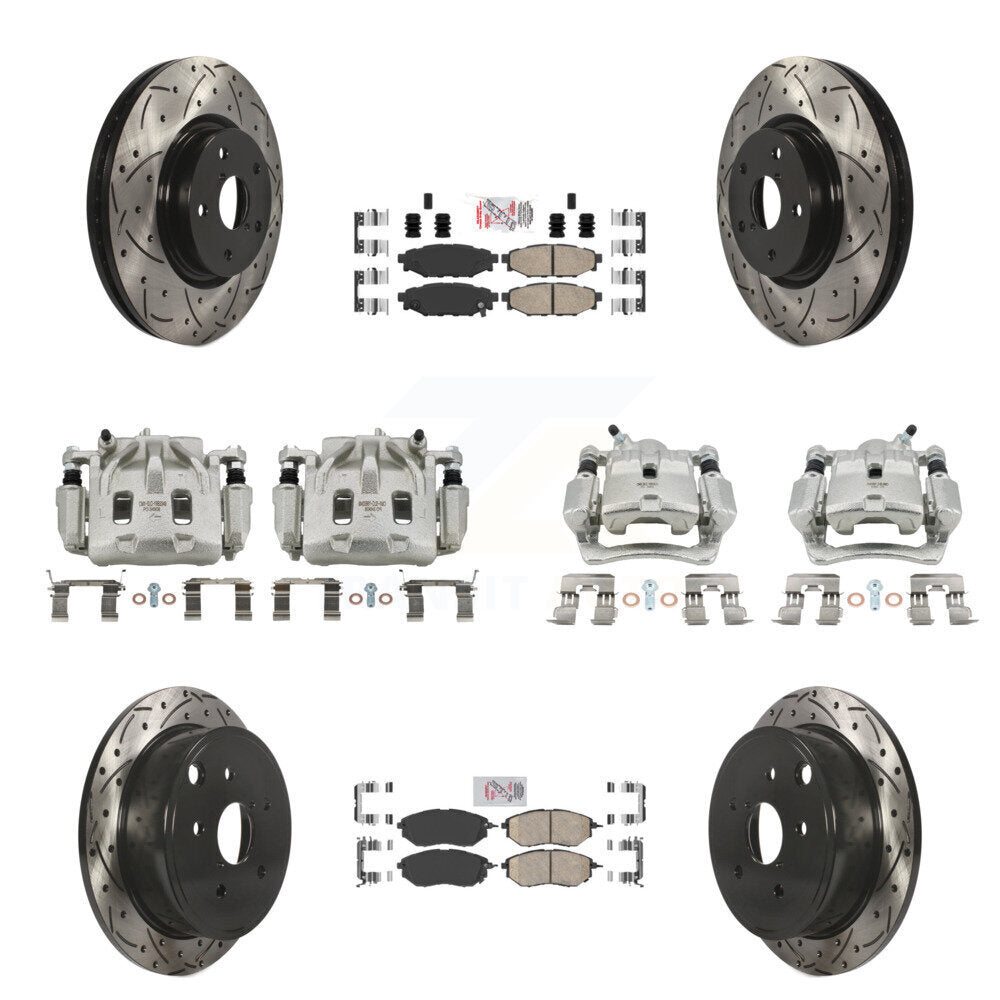 Front Rear Brake Coated Caliper Drilled Slot Rotor Ceramic Pad Kit (10Pc) For Subaru WRX KCD-100986N