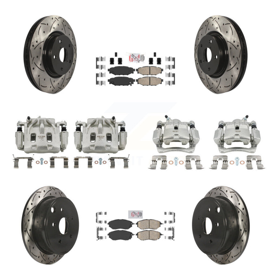 Front Rear Brake Coated Caliper Drilled Slot Rotor Ceramic Pad Kit (10Pc) For Subaru WRX KCD-100986N