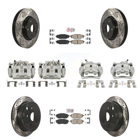 Front Rear Brake Coated Caliper Drilled Slot Rotor Ceramic Pad Kit (10Pc) For Subaru WRX KCD-100987N