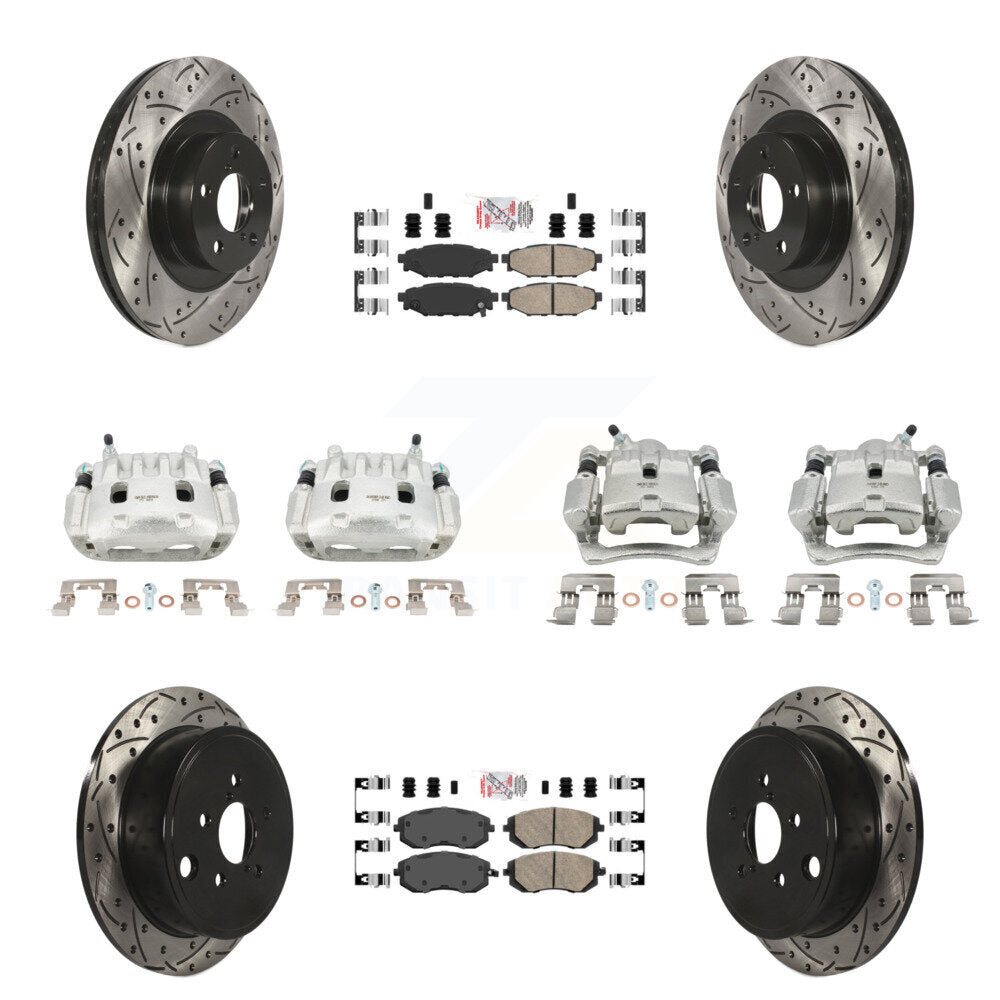 Front Rear Brake Caliper Drill Slot Rotors Ceramic Pad Kit (10Pc) For Subaru Impreza WRX KCD-100988N