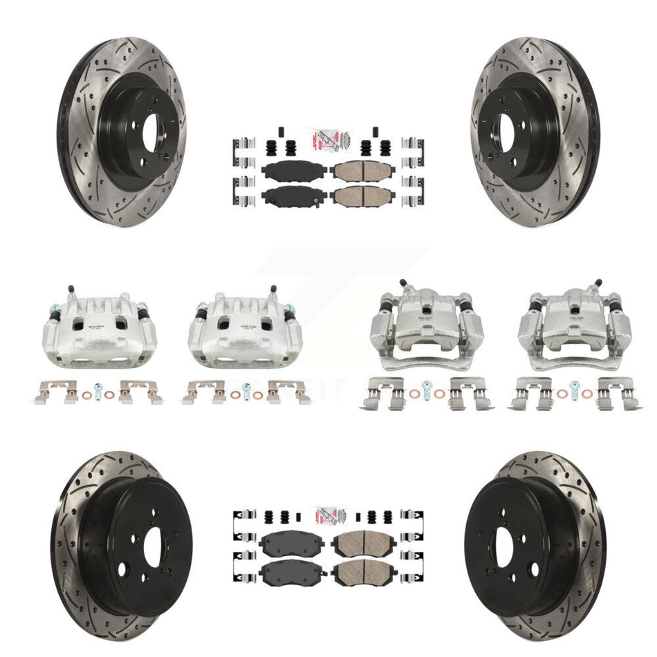 Front Rear Brake Caliper Drill Slot Rotors Ceramic Pad Kit (10Pc) For Subaru Impreza WRX KCD-100988N