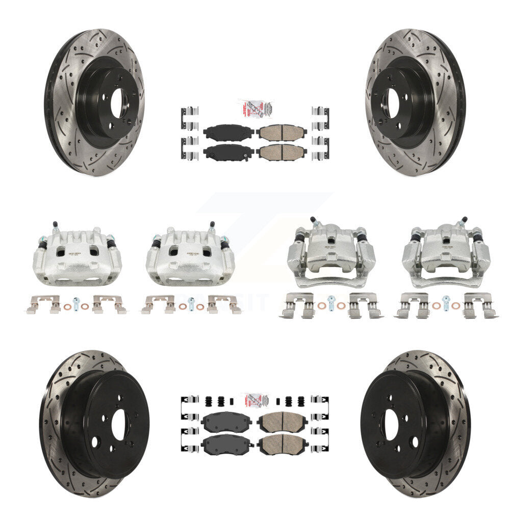 Front Rear Brake Caliper Drill Slot Rotors Ceramic Pad Kit (10Pc) For Subaru Impreza WRX KCD-100989N