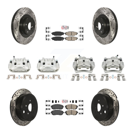 Front Rear Brake Caliper Drill Slot Rotors Ceramic Pad Kit (10Pc) For Subaru Impreza WRX KCD-100989N