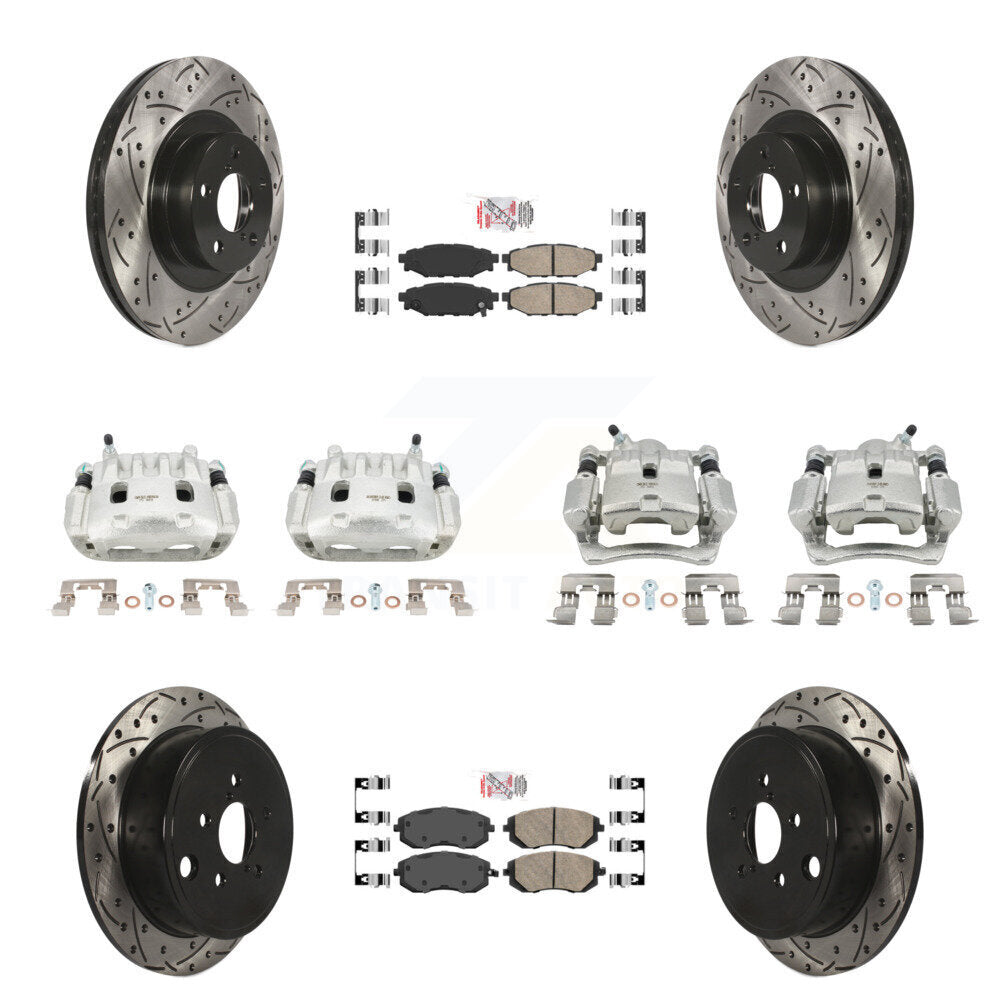 Front Rear Brake Caliper Drill Slot Rotors Ceramic Pad Kit (10Pc) For Subaru Impreza WRX KCD-100993N