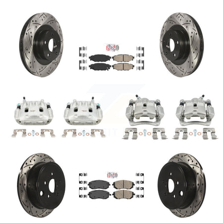 Front Rear Brake Caliper Drill Slot Rotors Ceramic Pad Kit (10Pc) For Subaru Impreza WRX KCD-100993N