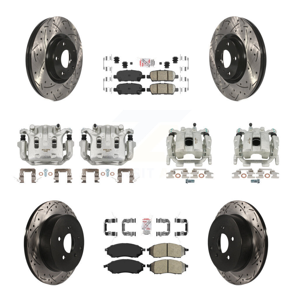 Front Rear Brake Caliper Drilled Slot Rotor Ameribrakes Pad Kit (10Pc) For Nissan Murano KCD-101006N