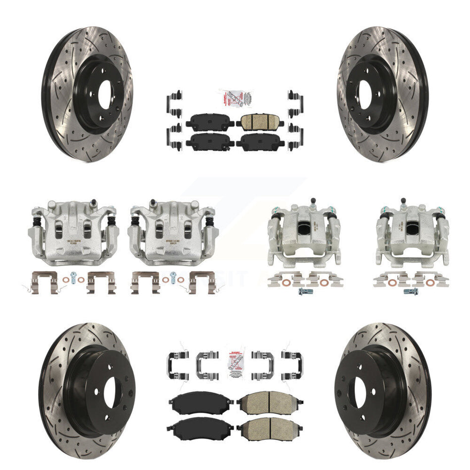 Front Rear Brake Caliper Drill Slotted Rotor Ameribrakes Pad Kit (10Pc) For INFINITI G37 KCD-101007N