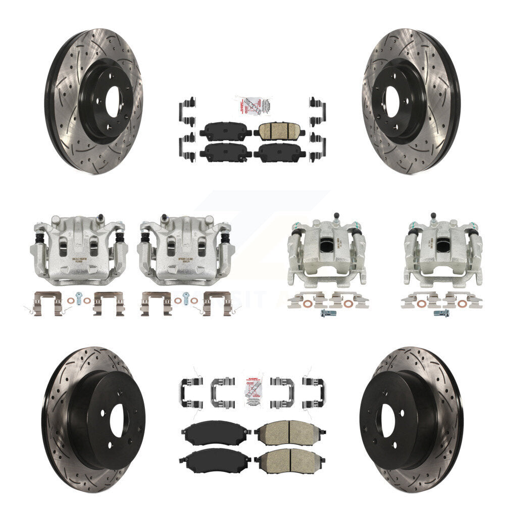 Front Rear Brake Caliper Drilled Slot Rotor Ameribrakes Pad Kit (10Pc) For Nissan Murano KCD-101013N