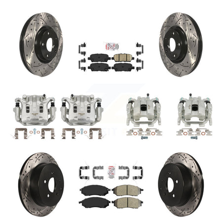 Front Rear Brake Caliper Drilled Slot Rotor Ameribrakes Pad Kit (10Pc) For Nissan Murano KCD-101013N