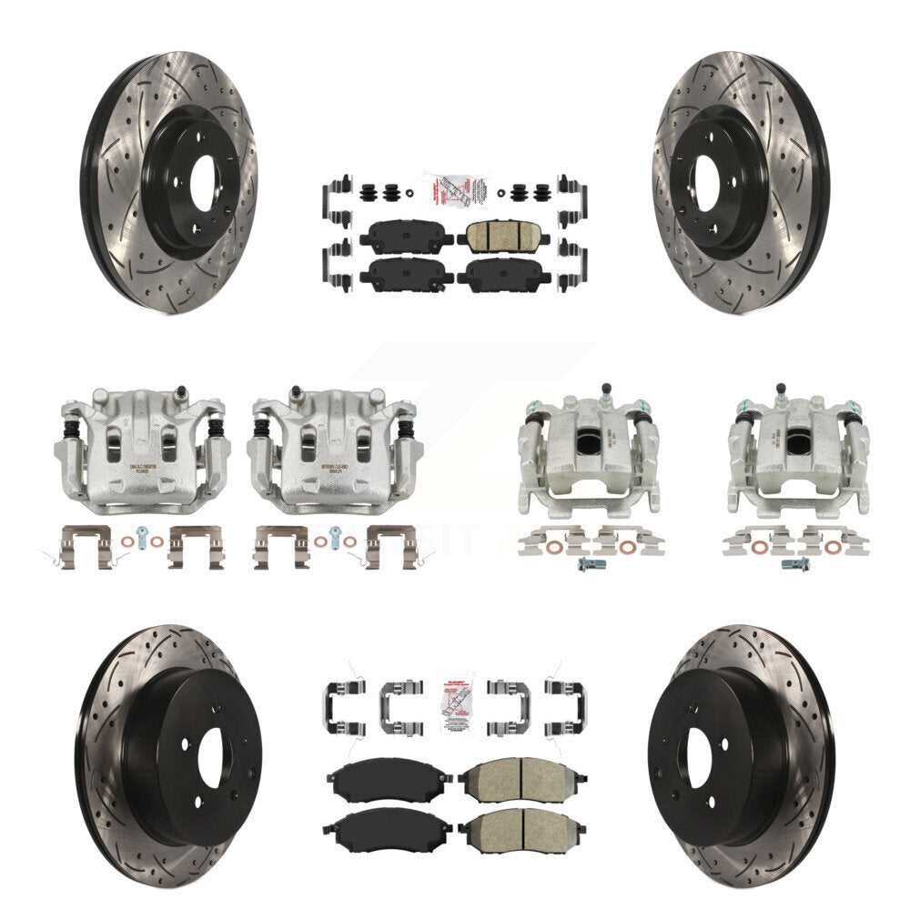 Front Rear Brake Caliper Drilled Slot Rotor Ameribrakes Pad Kit (10Pc) For Nissan Murano KCD-101014N