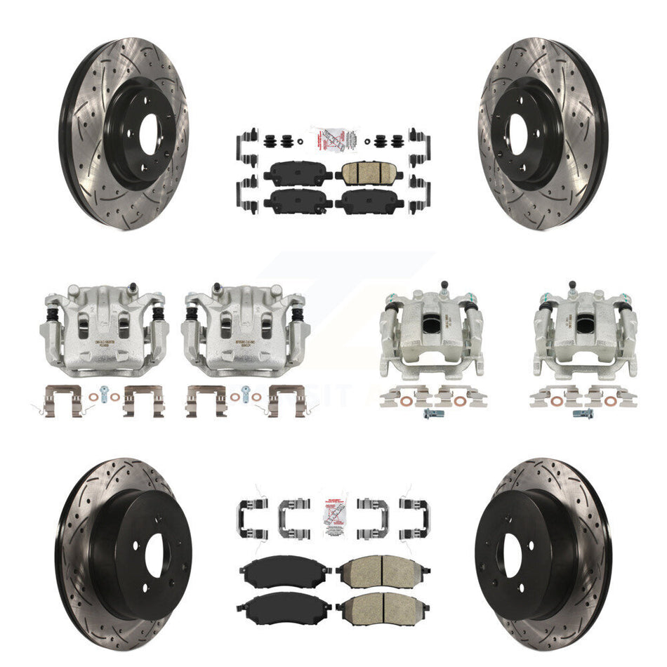 Front Rear Brake Caliper Drilled Slot Rotor Ameribrakes Pad Kit (10Pc) For Nissan Murano KCD-101014N