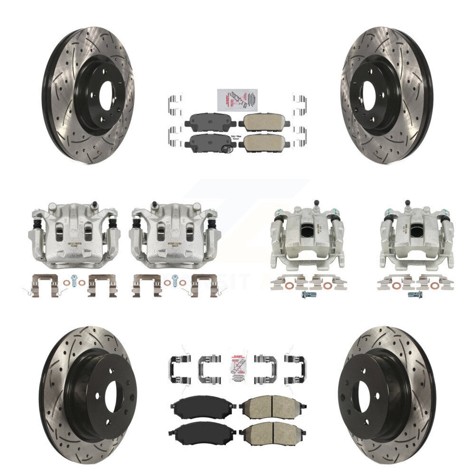 Front Rear Brake Caliper Drill Slotted Rotor Ameribrakes Pad Kit (10Pc) For INFINITI G37 KCD-101015N