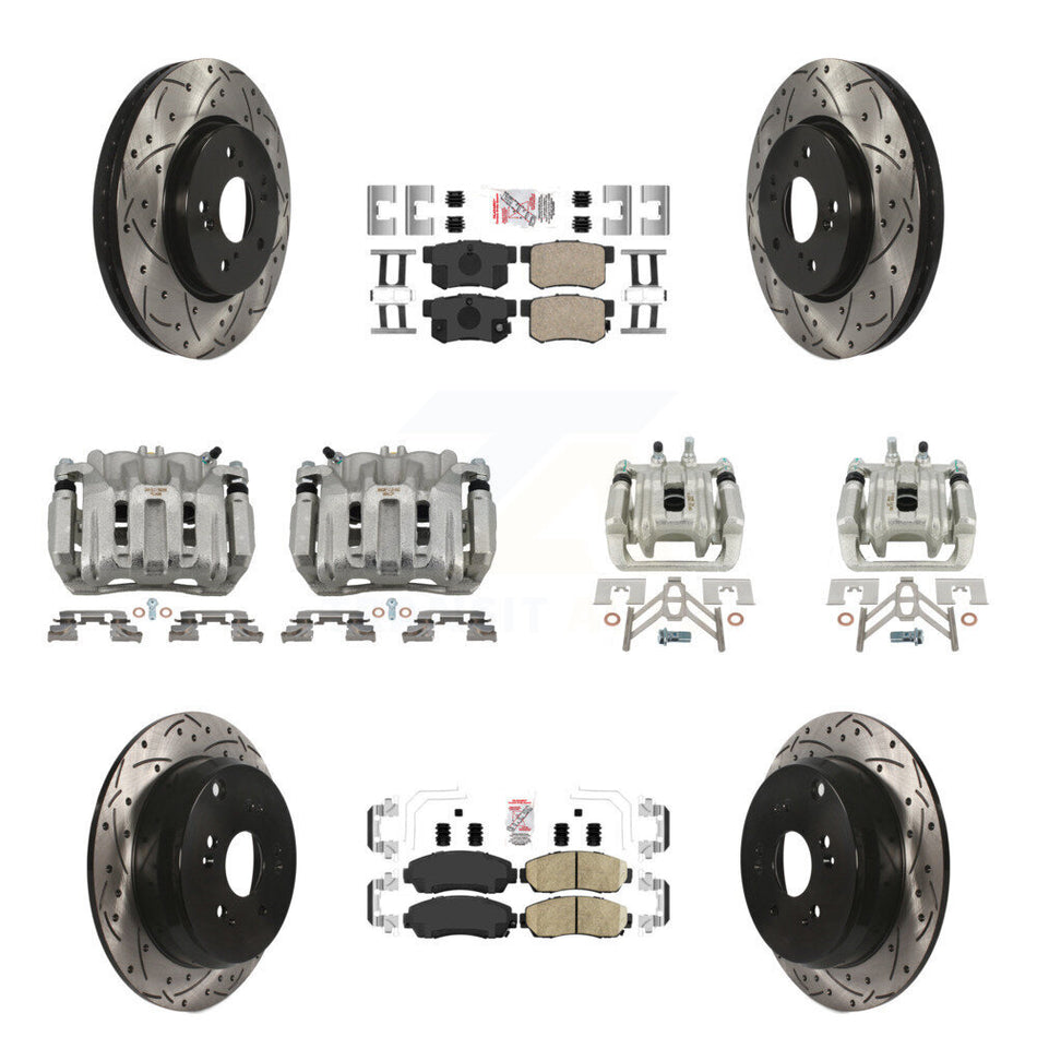 Front Rear Brake Coated Caliper Drill Slotted Rotor Ceramic Pad Kit (10Pc) For Acura RDX KCD-101022N